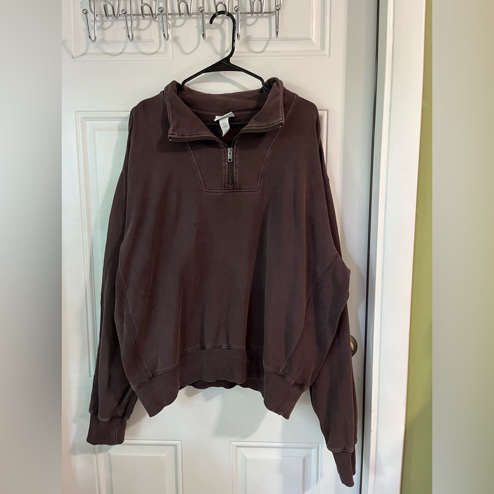 H&M Chocolate Brown Relaxed Fit Quarter Zip